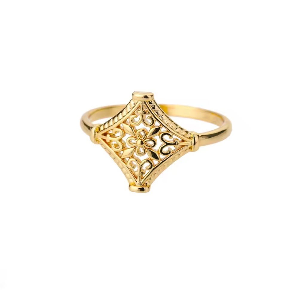 Vintage 18K Gold plated Hollow Flower Ring Jewelry - Picture 9 of 15